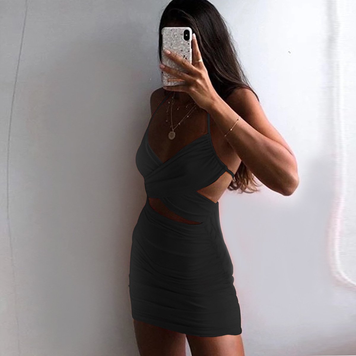 Halter lace-up hip dress