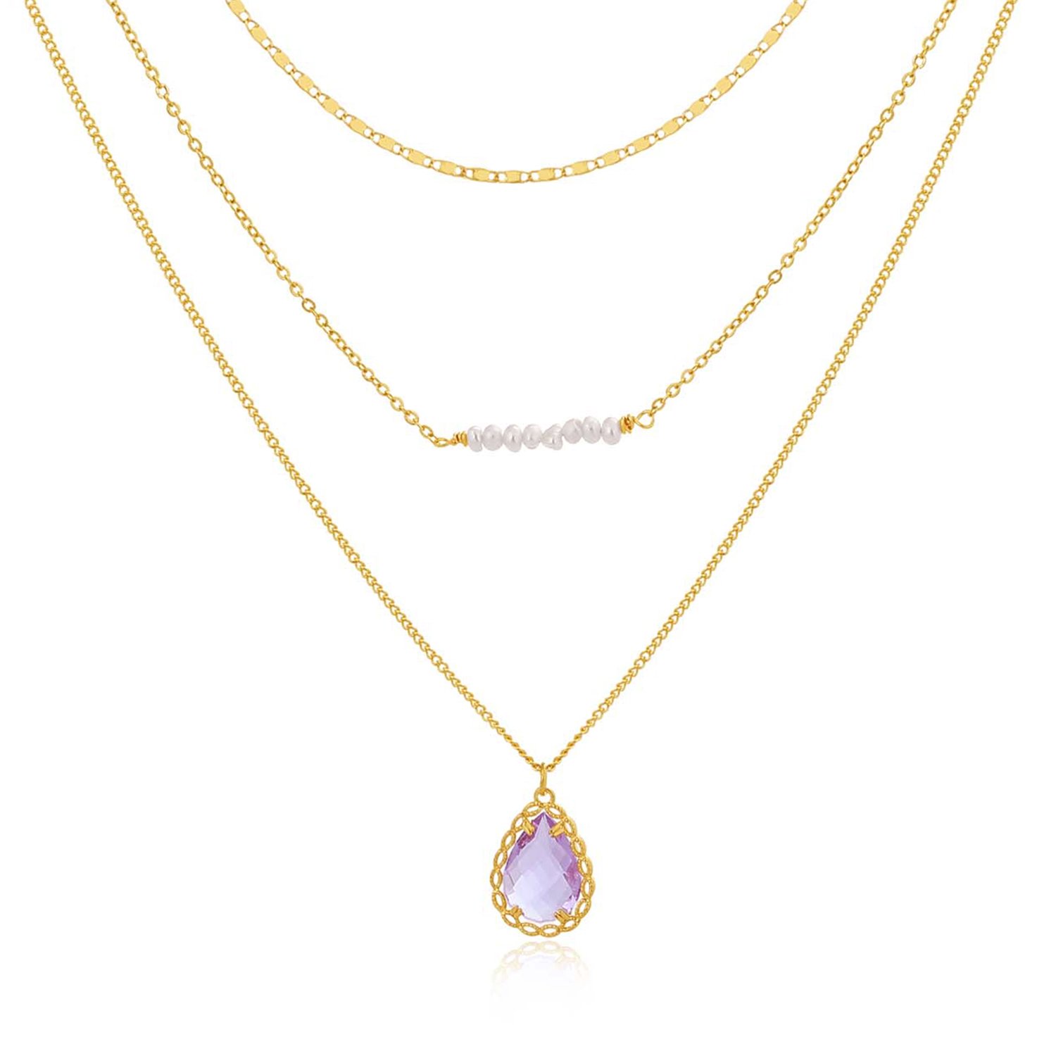 Natural fresh water rice bead Zircon multi-layer copper necklace - Image 6
