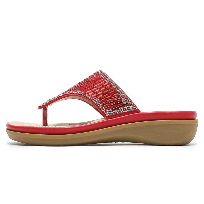 Flat bottom slope and bohemian rhinestone sandals