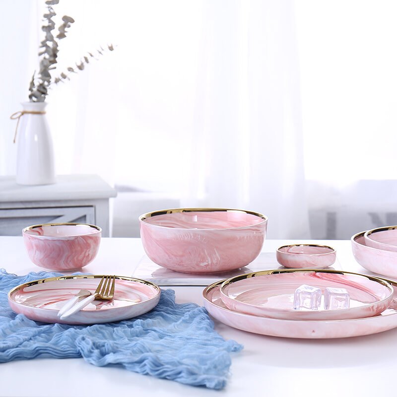 Pink Marble Phnom Penh Ceramic Dinner Plate - Image 5