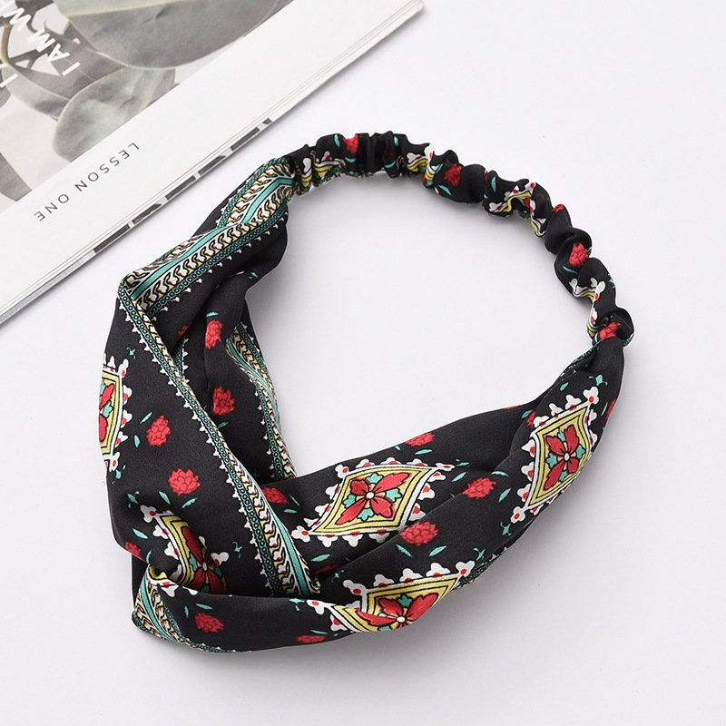 Fabric cross-knotted bow chiffon floral headband - Image 10