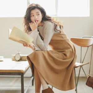 Leather velvet suspender skirt women's big swing skirt