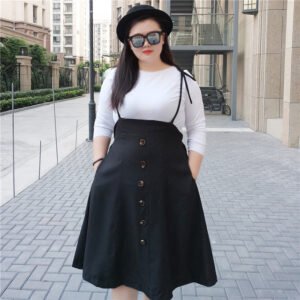 High waist suspender skirt button waist