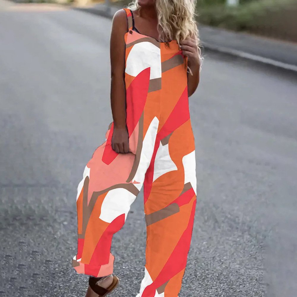 Women's Printed Sleeveless Sling Loose Casual Jumpsuit - Image 2