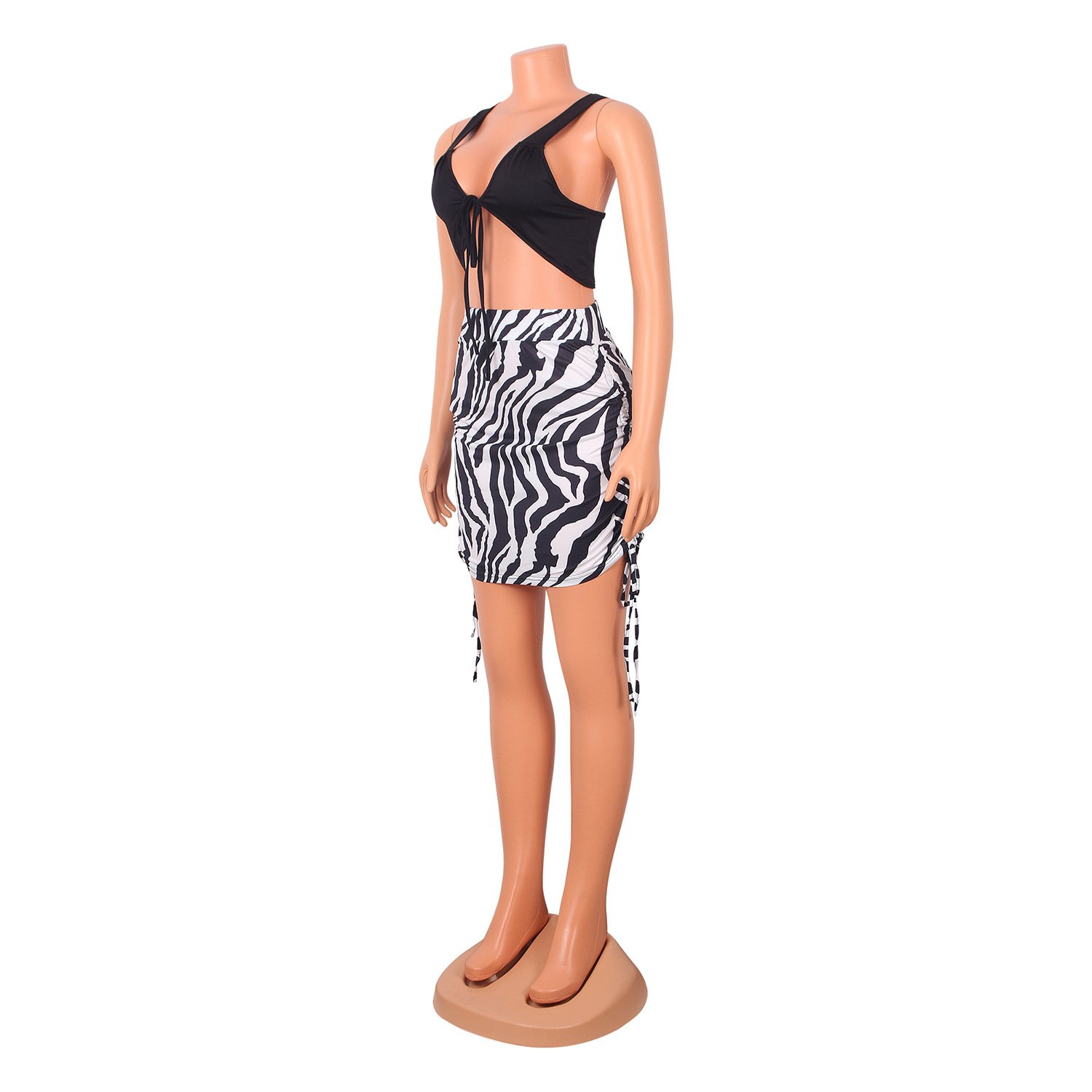 Sexy Color Matching Strappy Vest Print Ladies Two-Piece Suit - Image 9