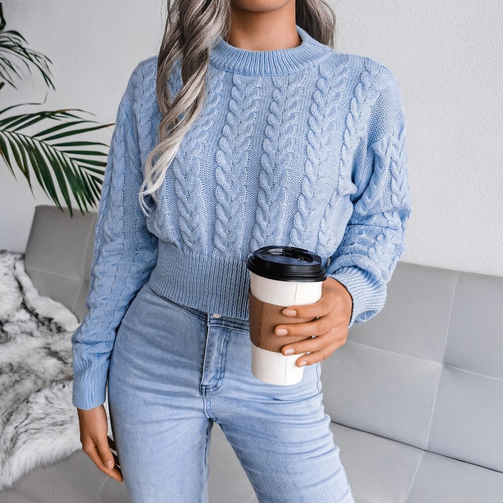 Cable Knit Waist Cinched Cropped Sweater - Image 11