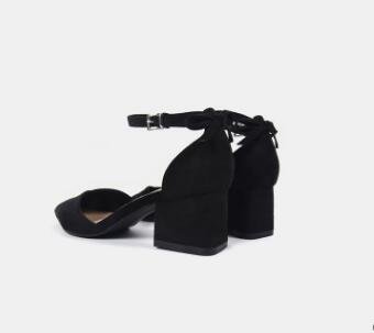 Mid-heeled Sandals Spring And Summer New Suede Bow Baotou Sandals With A Buckle With Thick Hollow Women's Shoes - Image 2