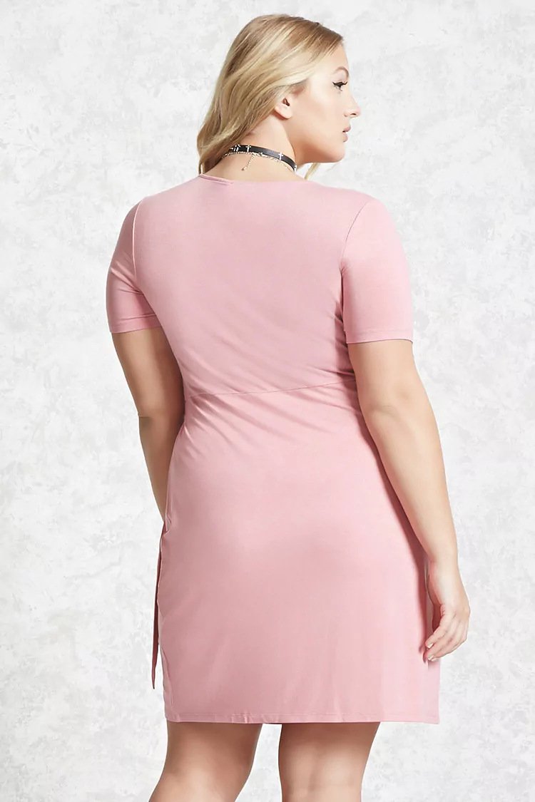 Sexy V-Neck Lace Cardigan Skirt Short-Sleeved Split Fat Woman Dress