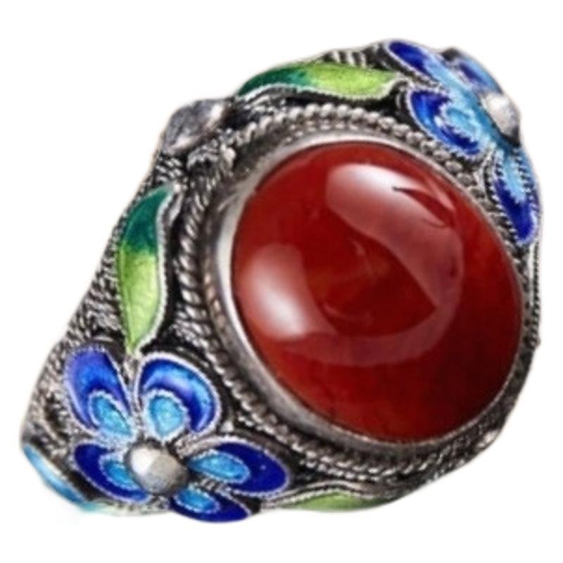 Agate Burnt Blue Pattern Cloisonne Ring For Women - Image 5