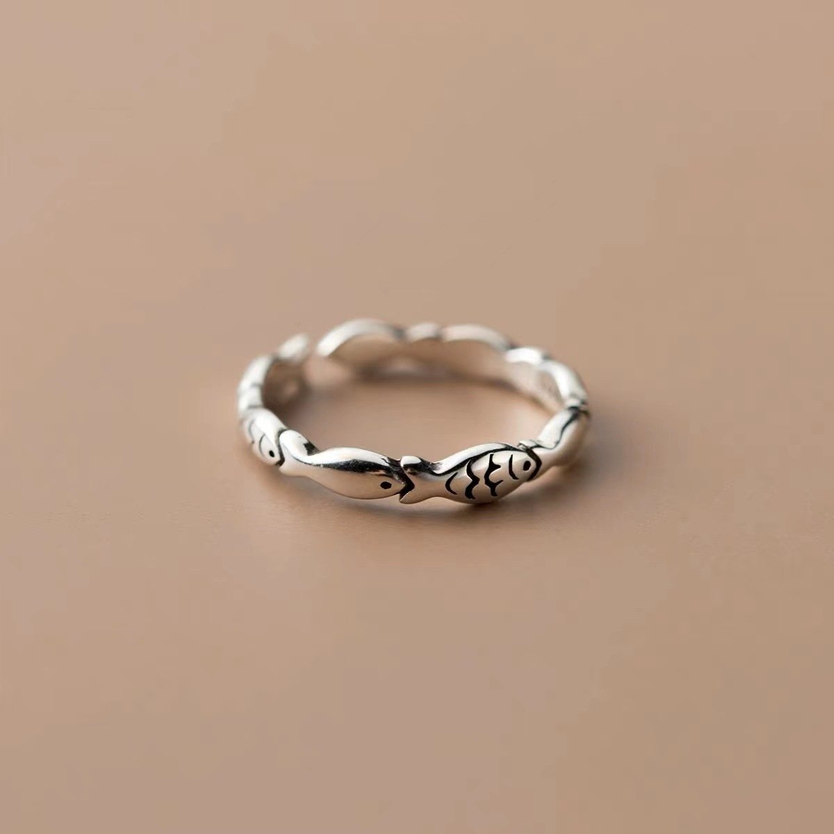 Retro Simple Thai Silver Fish Ring Stylish Opening Adjustable Bracelet - Image 2