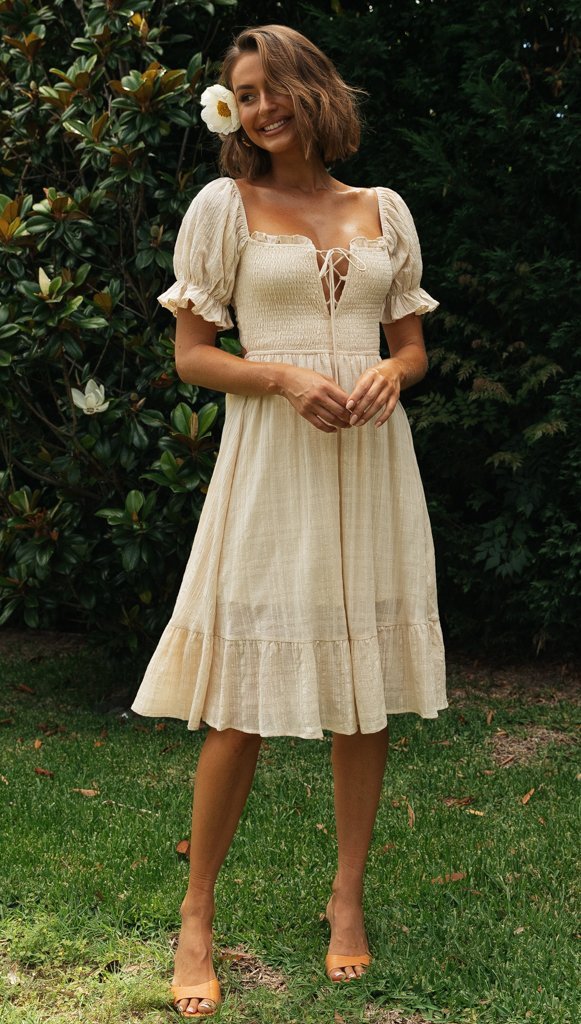 Fashion Tie Back Ruffle Sleeve Midi Dress - Image 2