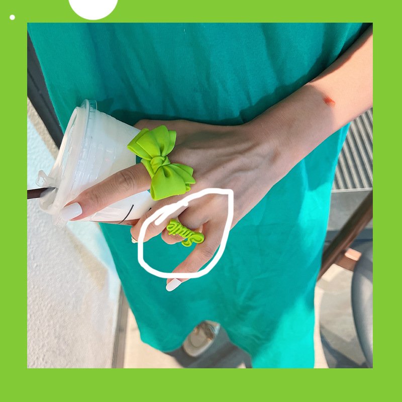 Korean Delicate Cute Green Exaggerated Bear Bow Ring Female - Image 6
