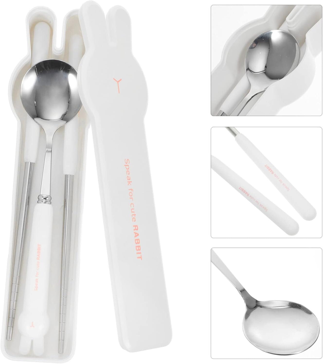 1 Set Reusable Silverware Reusable Camping Silverware Chinese Chopstick Travel Utensils With Case Travel Chopsticks Spoons Silverware Spoon Fork Pp White Stainless Steel Student - Image 12