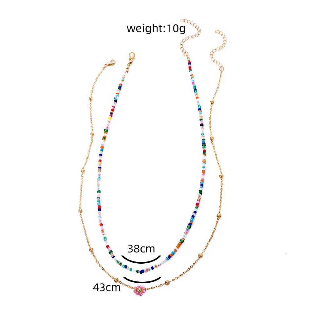 Colorful Chrysanthemum Rice Beads Multi-layered Necklace - Image 4
