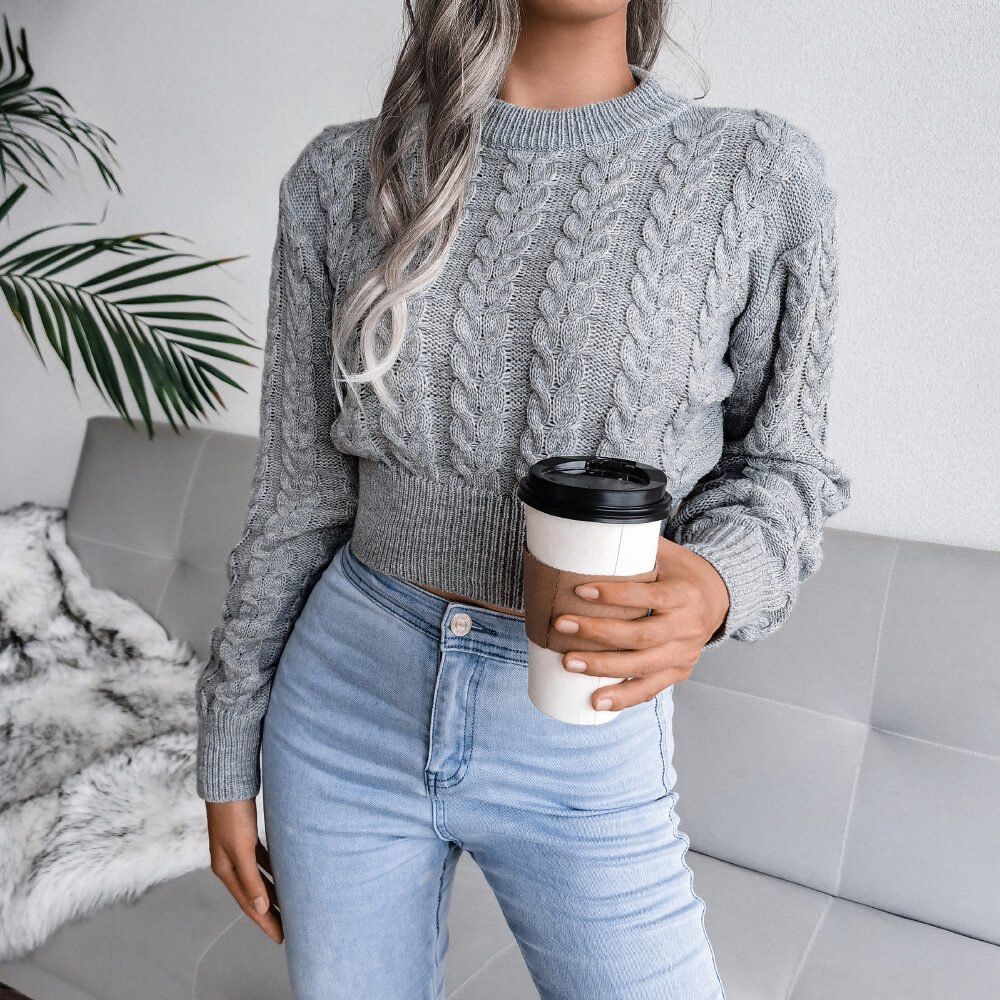 Cable Knit Waist Cinched Cropped Sweater - Image 5