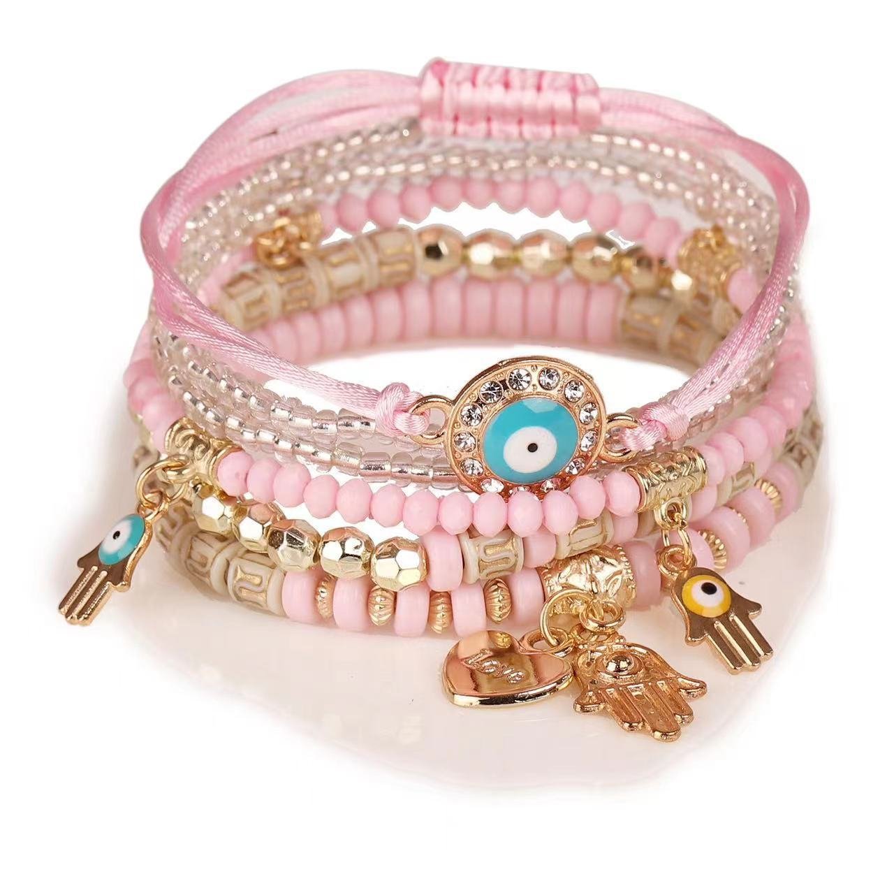 Devil's Eye Palm Love Pendant Multi Layer Elastic Rope Bracelet - Image 2