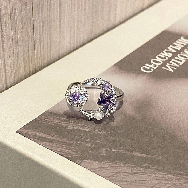 Women Geometric Purple Zircon Ring Sweet Cool Niche Design Index Finger Ring - Image 3