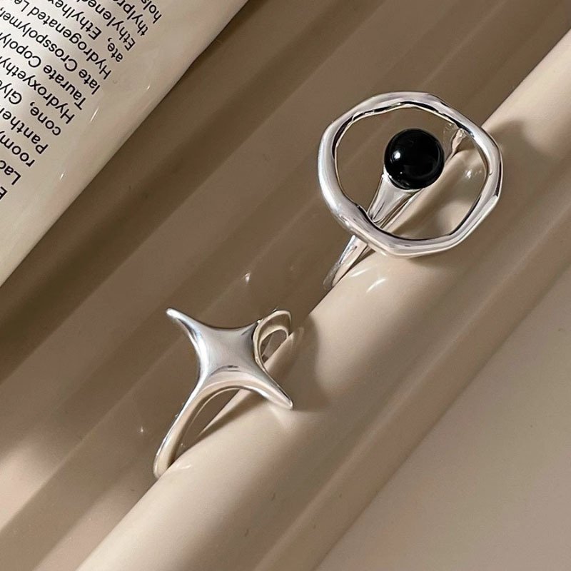 Female All-match Cold Niche Star Black Agate Ring - Image 10