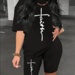 Women's Letter Print Short Sleeve T-shirt And Shorts Set