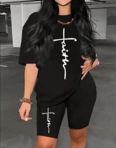 Women's Letter Print Short Sleeve T-shirt And Shorts Set