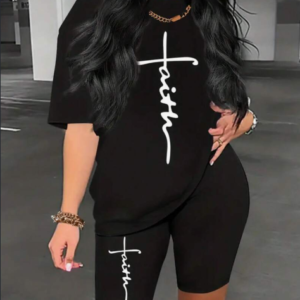 Women's Letter Print Short Sleeve T-shirt And Shorts Set