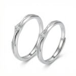925 Sterling Silver Elegant Silver Couple Rings with Sparkling Round-Cut Accents