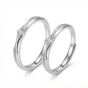 925 Sterling Silver Elegant Silver Couple Rings with Sparkling Round-Cut Accents