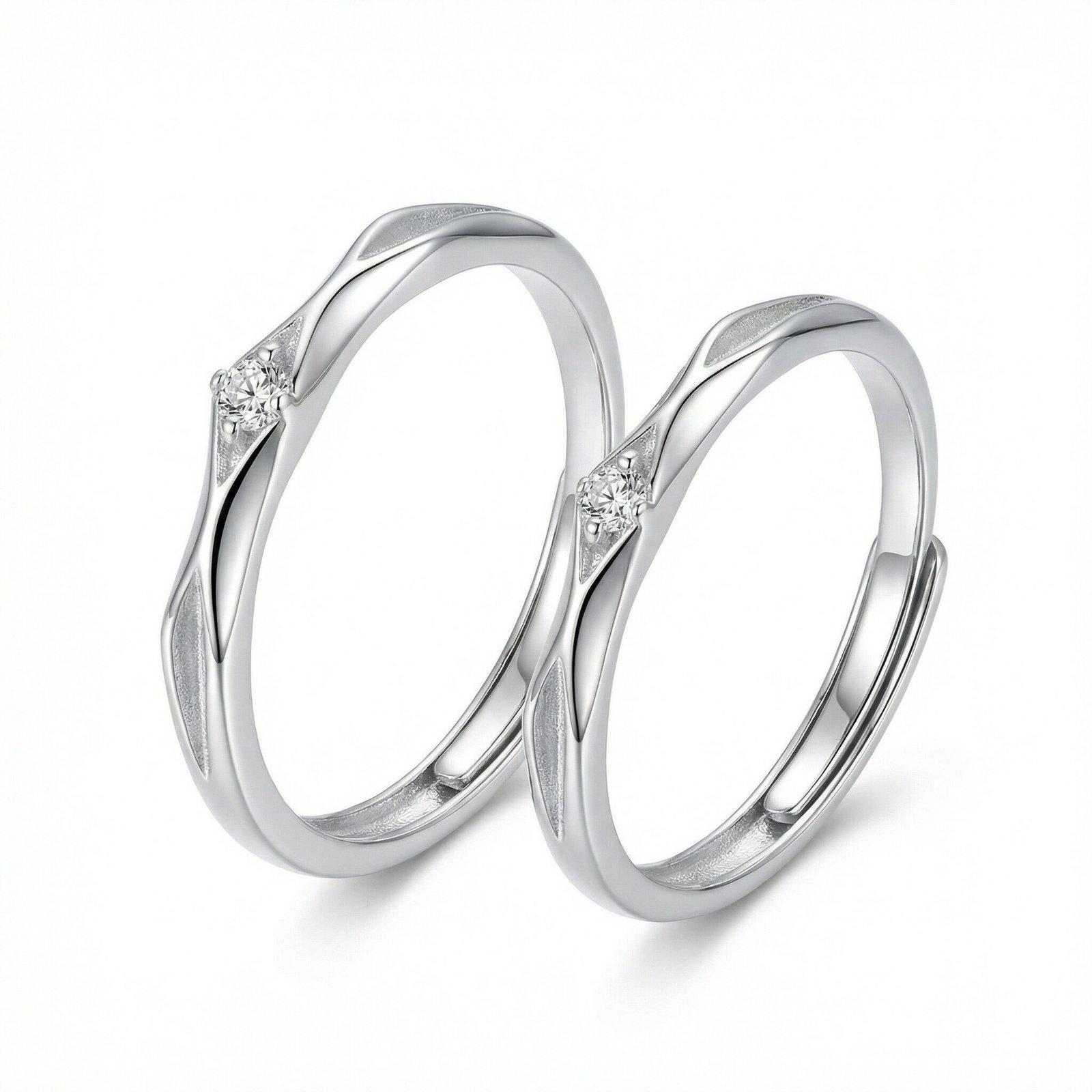 925 Sterling Silver Elegant Silver Couple Rings with Sparkling Round-Cut Accents