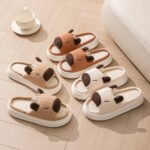 Capybara Open-Toe Linen Slippers With Thick Soles