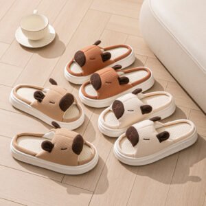 Capybara Open-Toe Linen Slippers With Thick Soles
