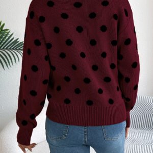 Casual Color Block Polka Dot Long Sleeve Pullover Sweater
