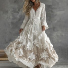 Retro Bohemian Rose Embroidered Linen Loose-Fit Long Dress - Image 5