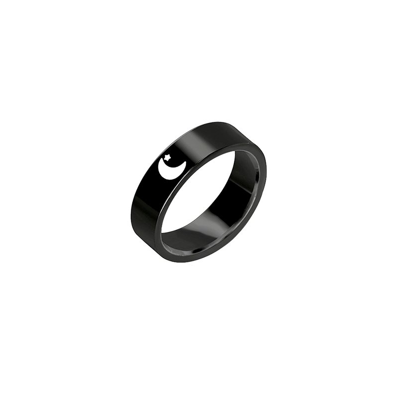 Simple Sun Moon Stainless Steel Ring Black Silver Romantic Couple Ring - Image 3