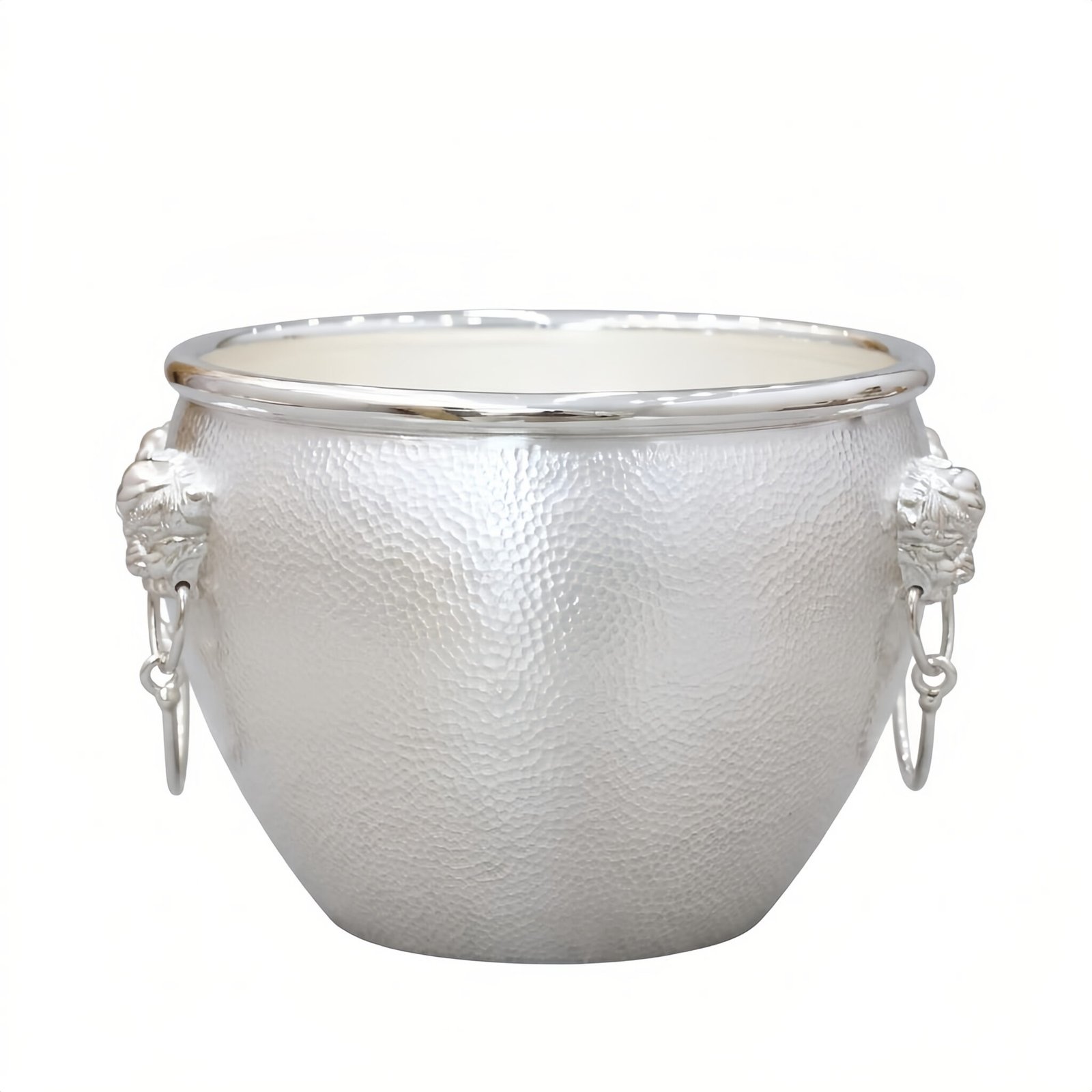 925 Sterling Silver Luxury Silver Hammered Wine Bucket with Ornate Lion Head Ring Handles - Handicraft - Image 2