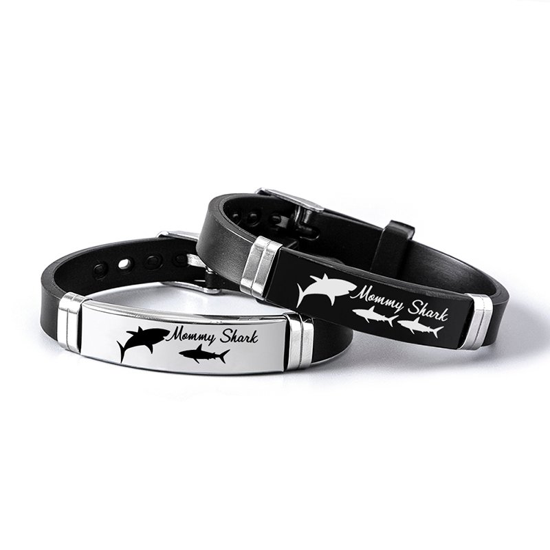 Cute Shark Mommy and Baby Stainless Steel Adjustable Silicone Bracelet Mothers Day Gift
