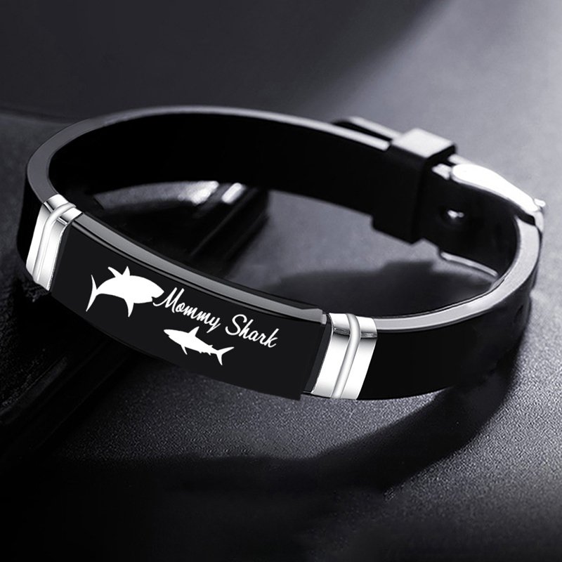 Cute Shark Mommy and Baby Stainless Steel Adjustable Silicone Bracelet Mothers Day Gift - Image 4