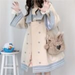 Japanese Girl College Style Stitching Woolen Coat