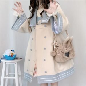 Japanese Girl College Style Stitching Woolen Coat