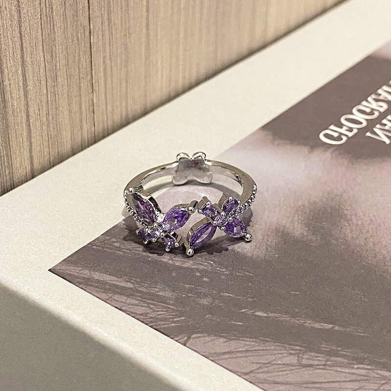 Women Geometric Purple Zircon Ring Sweet Cool Niche Design Index Finger Ring - Image 2