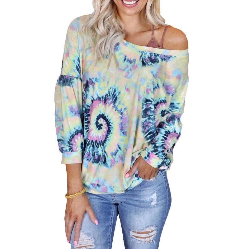 Women Printed Long Sleeve Crew Neck Loose Casual Top - Image 2