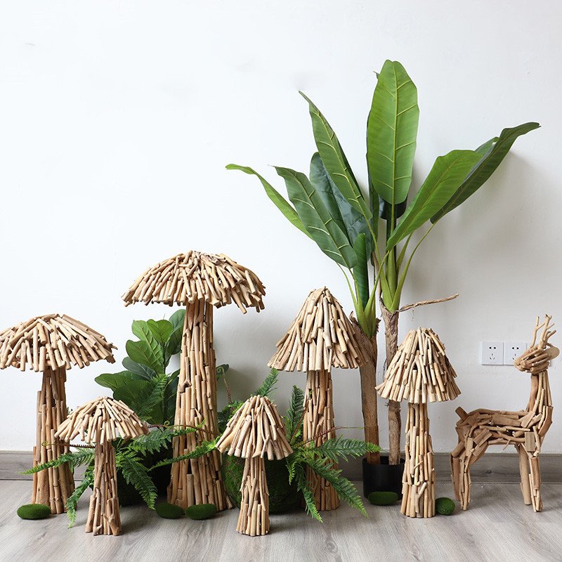 Creative Solid Wood Mushroom Floor Ornament - Image 2