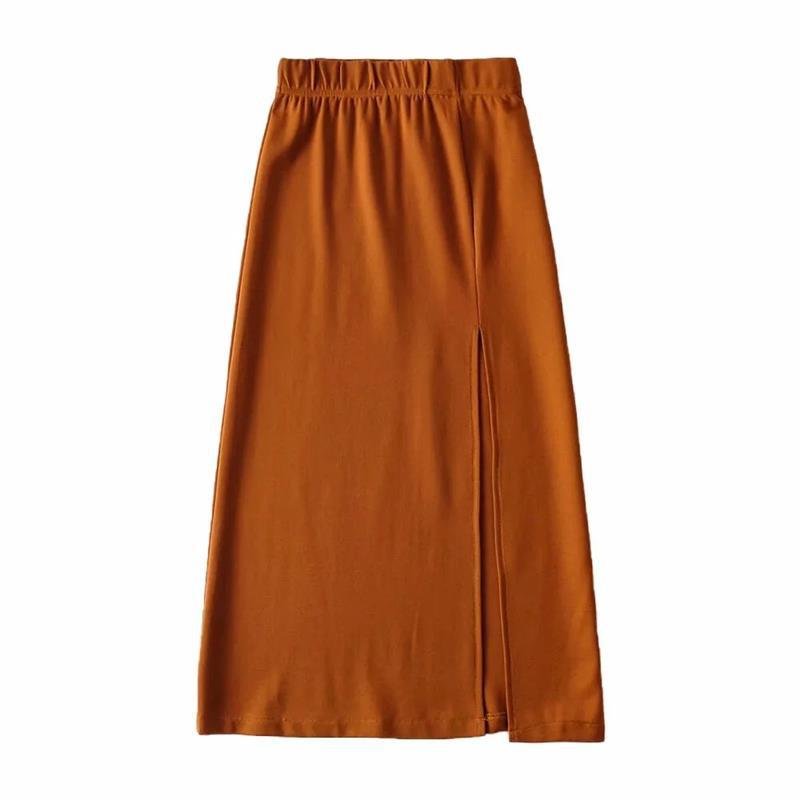 Women's Solid Color High Slit Mid-Length Bag Hip Skirt - Image 6