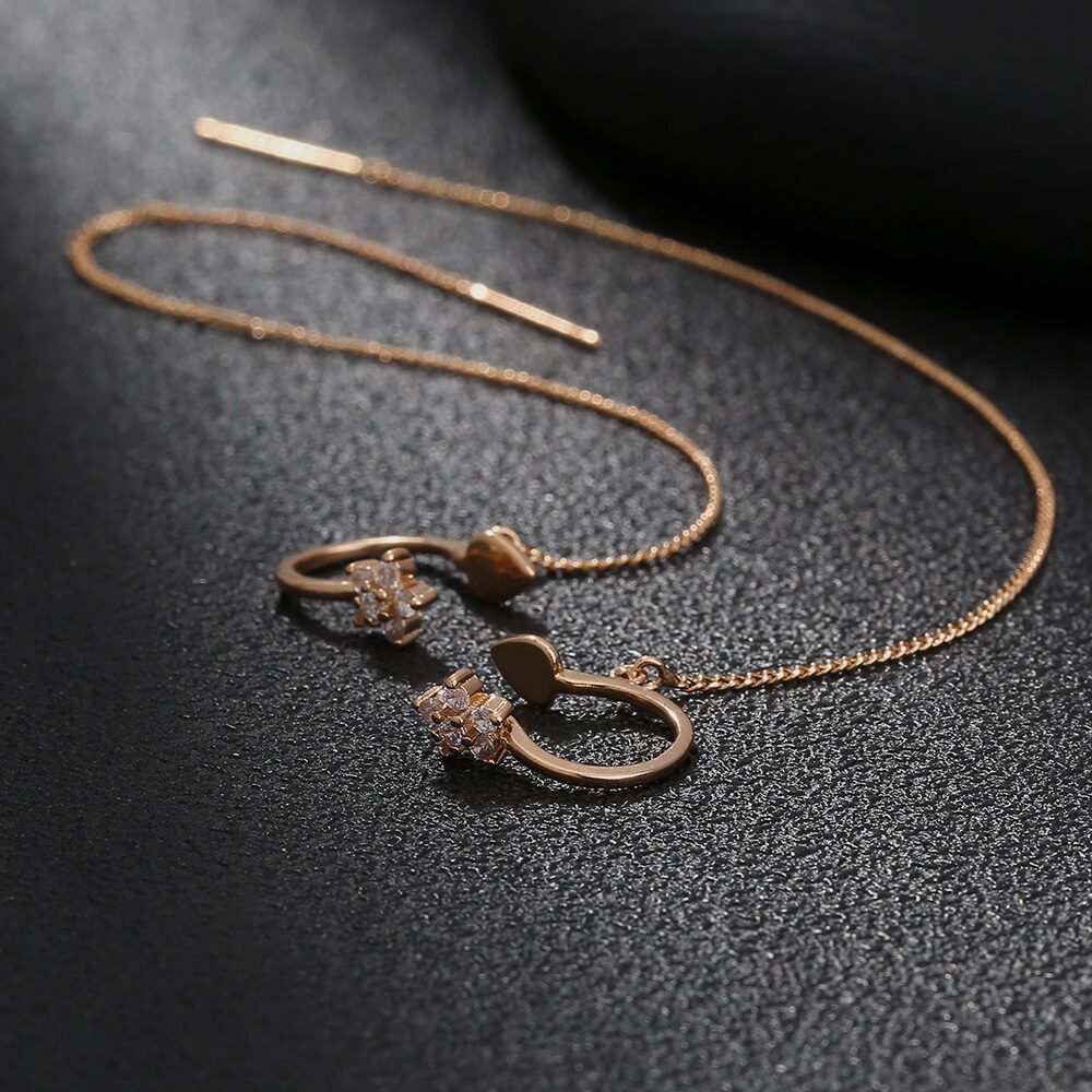 Extra Long Tassel Ear Thread Pentagonal Irregular Geometric Diamond Ear Clip Earrings - Image 3