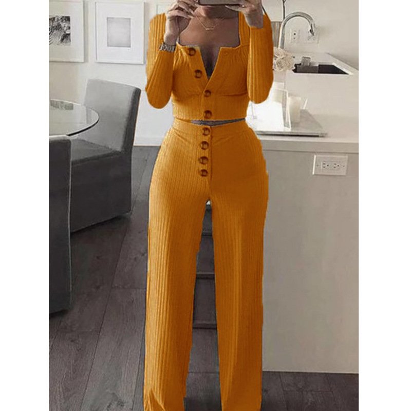 Long Sleeve Cardigan Slim Buttoned Casual Set - Image 3