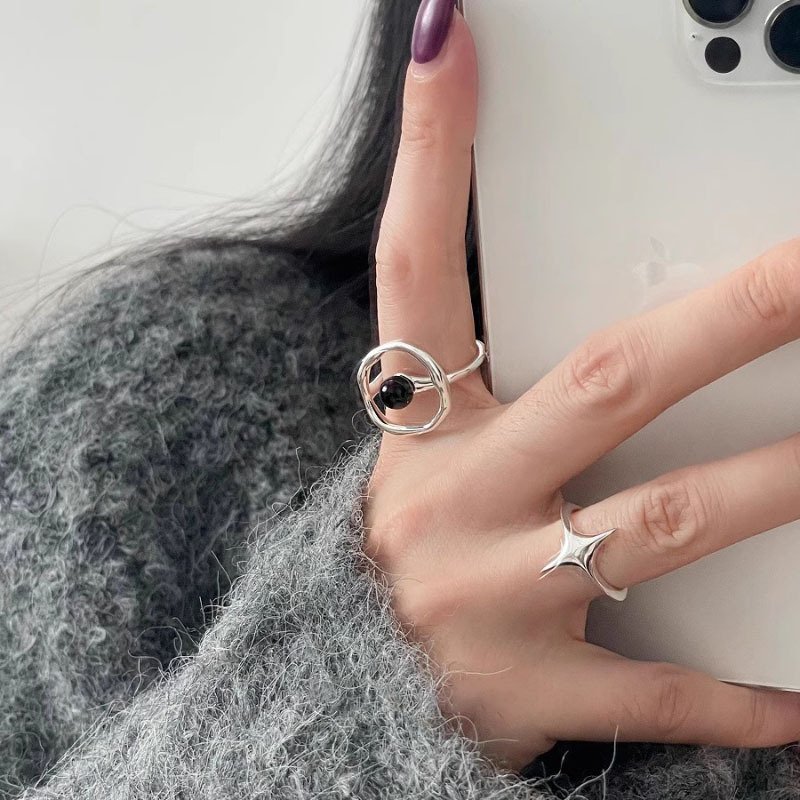 Female All-match Cold Niche Star Black Agate Ring - Image 7