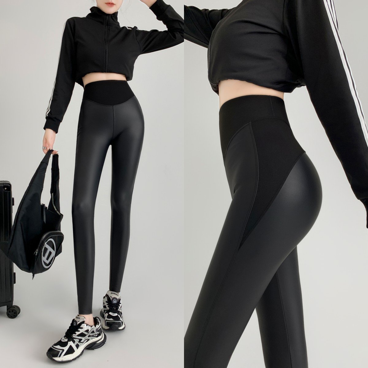 New Autumn And Winter Stretch Tight Leather Pants Pu Matte Thin Velvet Weight Loss Pants Leggings - Image 2