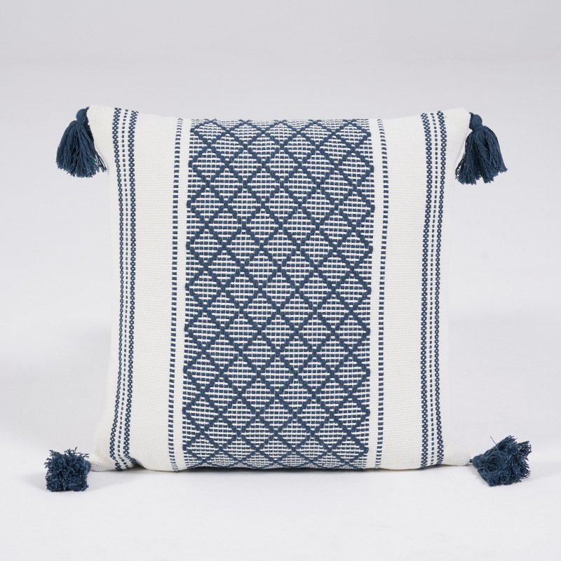 Geometric Woven Jacquard Tassel Cushion Cover - Image 9