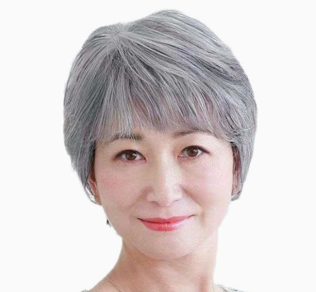 Women's Flower White Short Straight Top Old Flower White Mixed Human Hair Wigs - Image 4