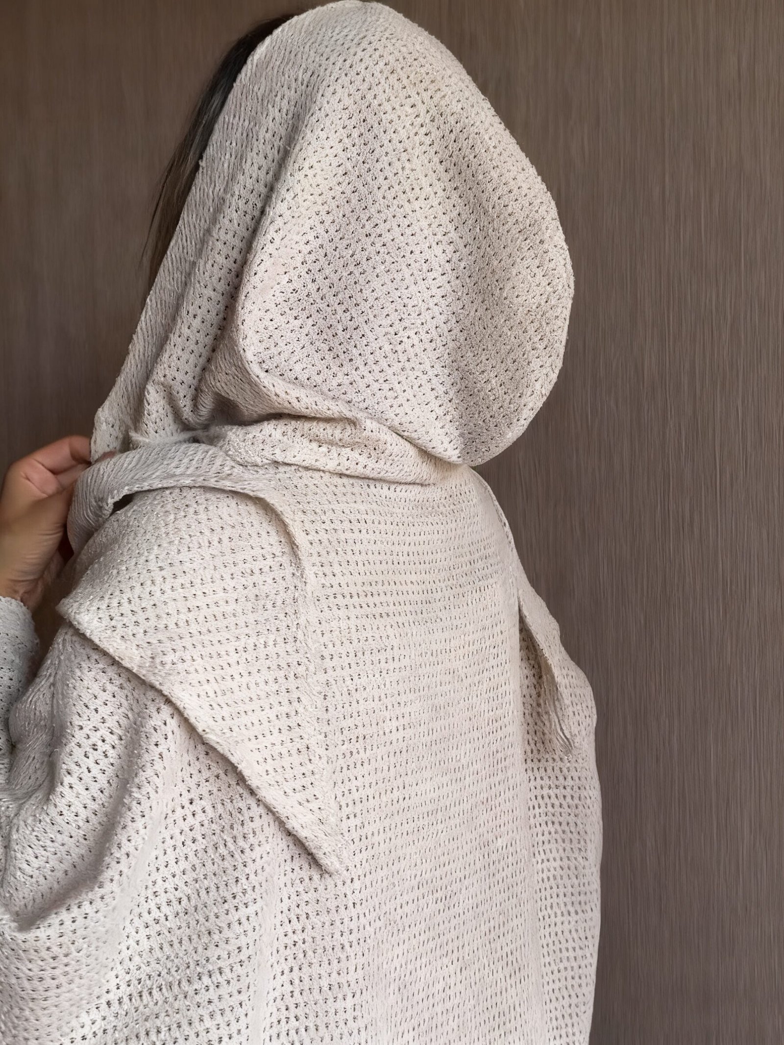 Beige Knit Hooded Duster Top - Image 2