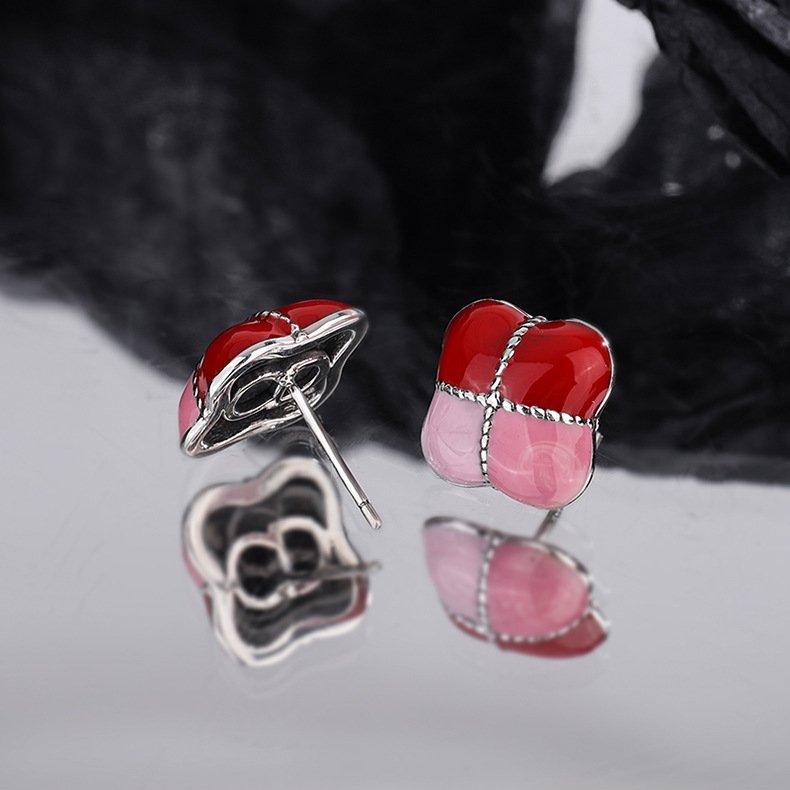 925 Sterling Silver Unique Design Gift Box Color Gradual Red Earrings